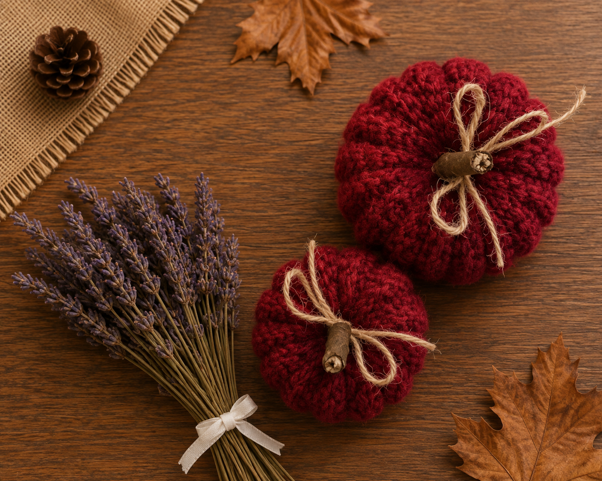 Lavender Knitted Pumpkin Set
