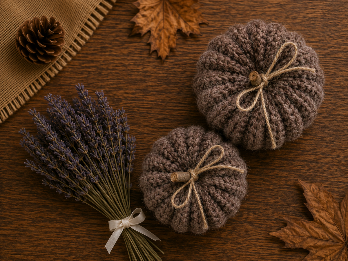 Lavender Knitted Pumpkin Set