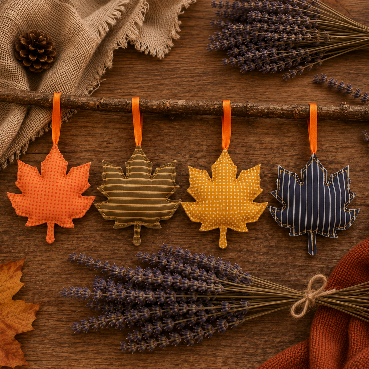 Set of 4 Hanging Lavender Autumn Leaves
