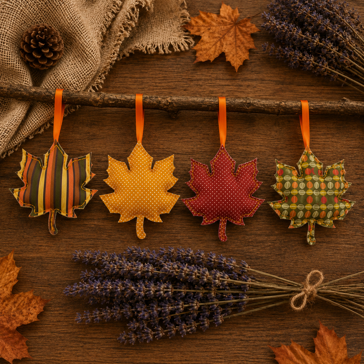 Set of 4 Hanging Lavender Autumn Leaves